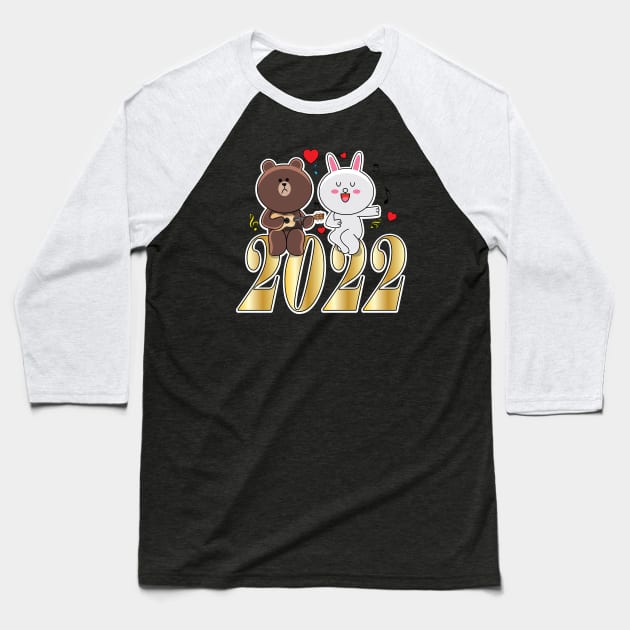 Brown Bear Cony Bunny Rabbit New Year 2022 Baseball T-Shirt by ArticArtac